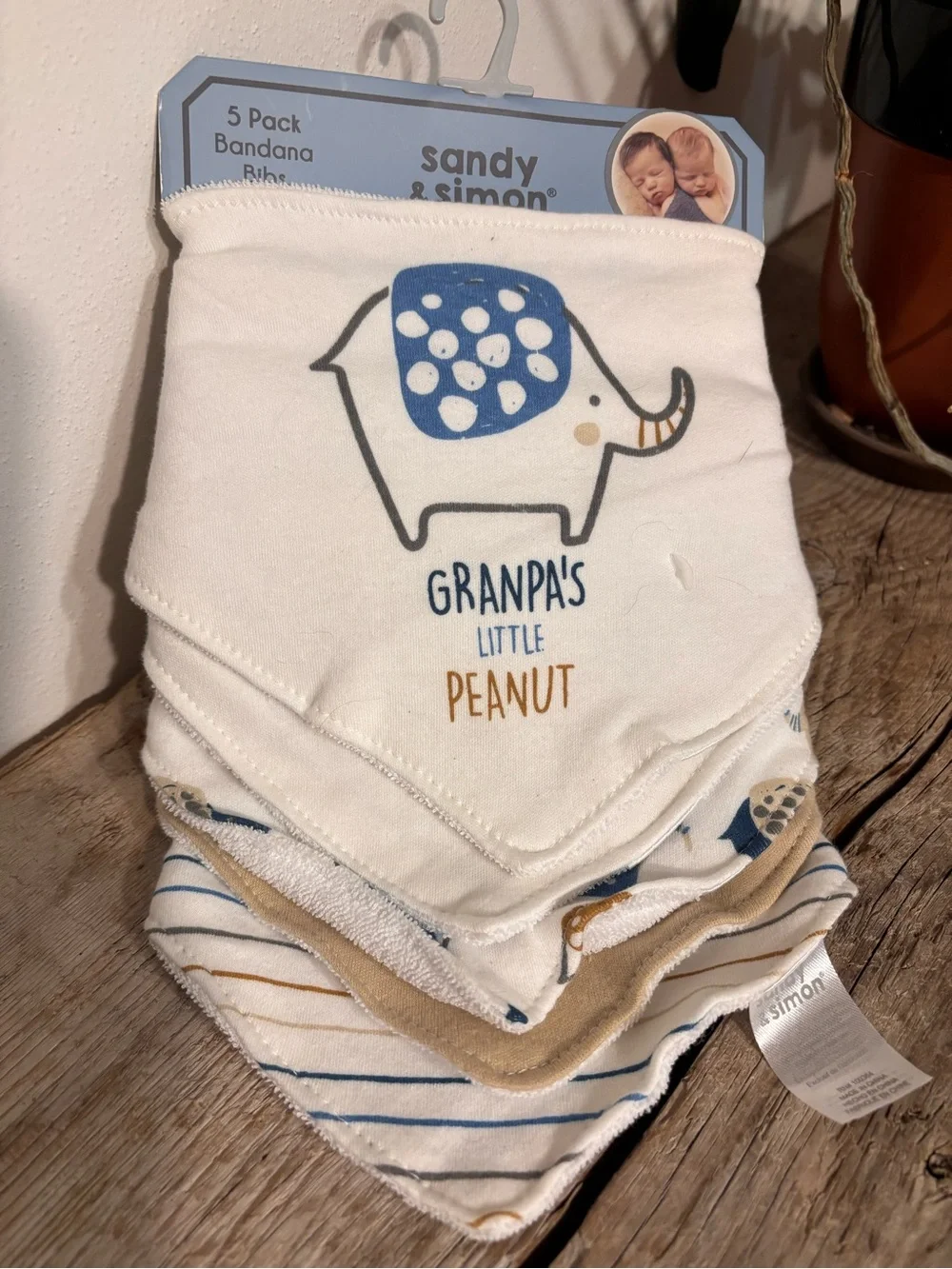 Blue and Tan Baby Bandana Bib Set